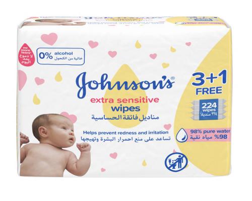 JOHNSON BABY WIPES EXTRA SENSITIVE 3+1