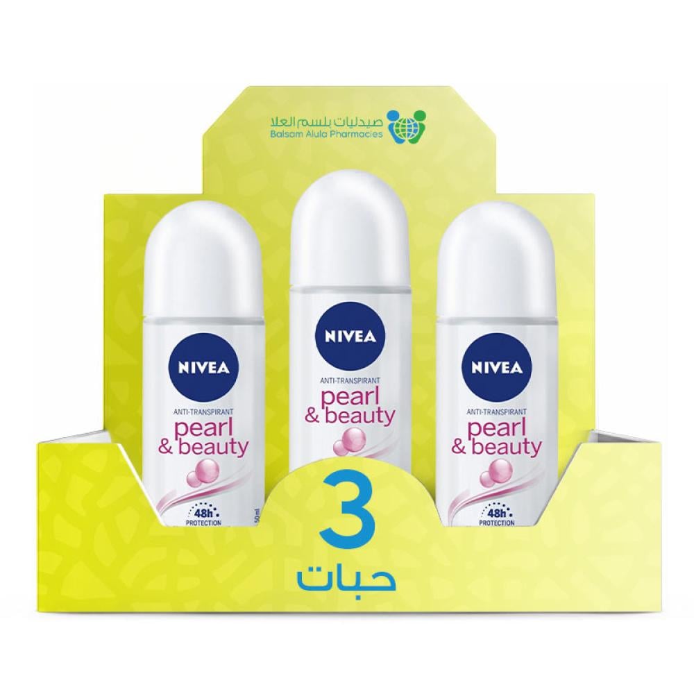 NIVEA Women's Pearl & Beauty Roll-On Deodorant 50ml *3 Pack | Value Box