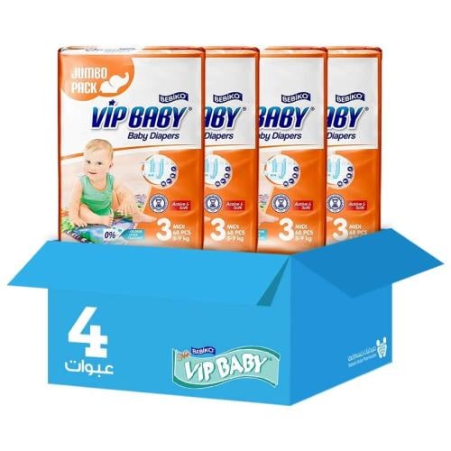 VIP Baby Diapers Size [3] 68 Pieces * 4 Packs | Savings Box
