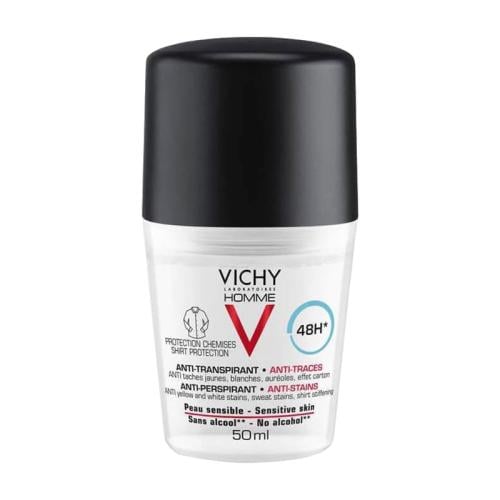VICHY HOMME DEODORANT ROLL SHIRT PROTECTION FOR SENSITIVE SKIN 48H+ 50ml