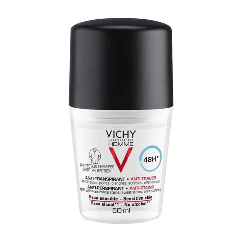 VICHY HOMME DEODORANT ROLL SHIRT PROTECTION FOR SENSITIVE SKIN 48H+ 50ml