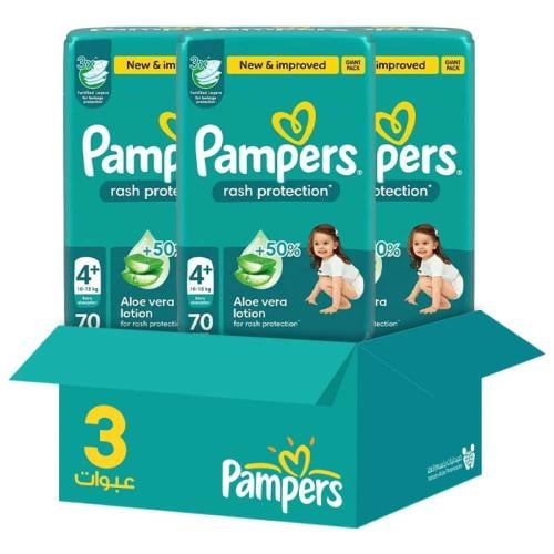 Pampers Mega Baby Diapers Size 4+ 70 Count * 3 Packs | Saver Box