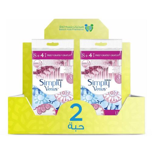 Gillette Venus Simply Pink Women's Razors, 8+4 Pack (2 pieces) | Value Box