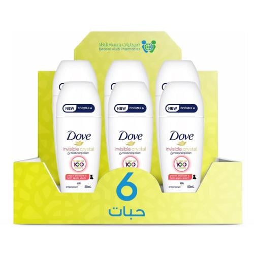 Dove Invisible Crystal Roll-On Deodorant, Imported, 50ml * 6 Pack | Value Box