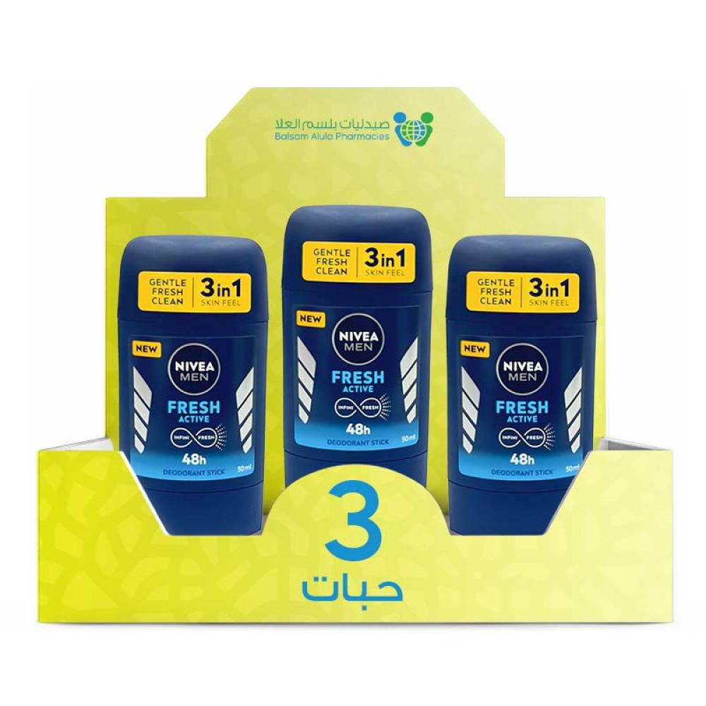 NIVEA Men Fresh Active Deodorant Stick 50ml *3 Pack | Value Box