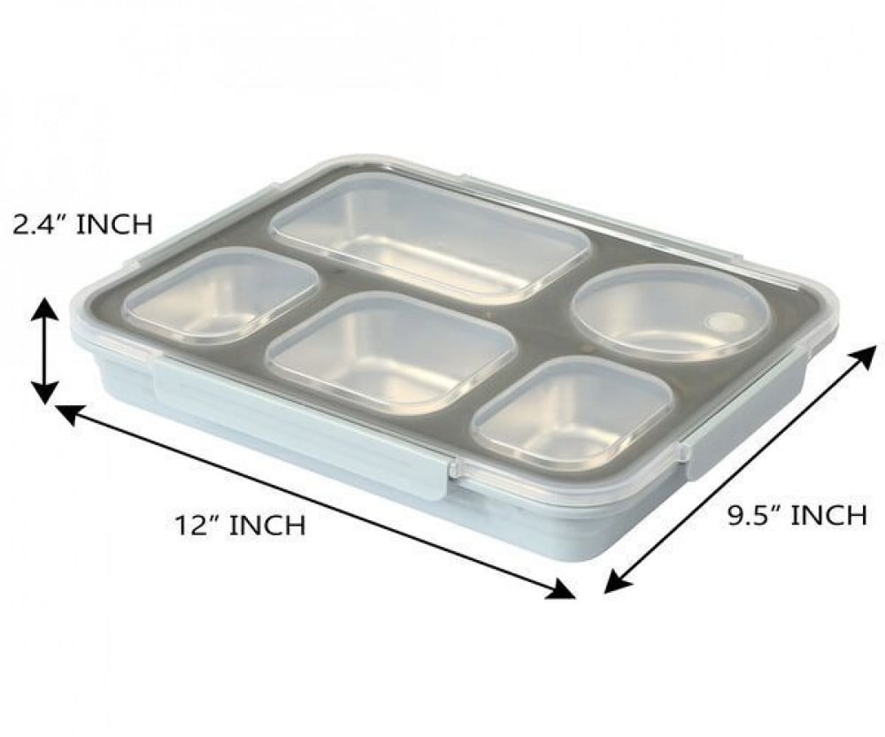 حافظة طعام استيل مقسم 5 استيل شد 32 حبة لون رصاصي