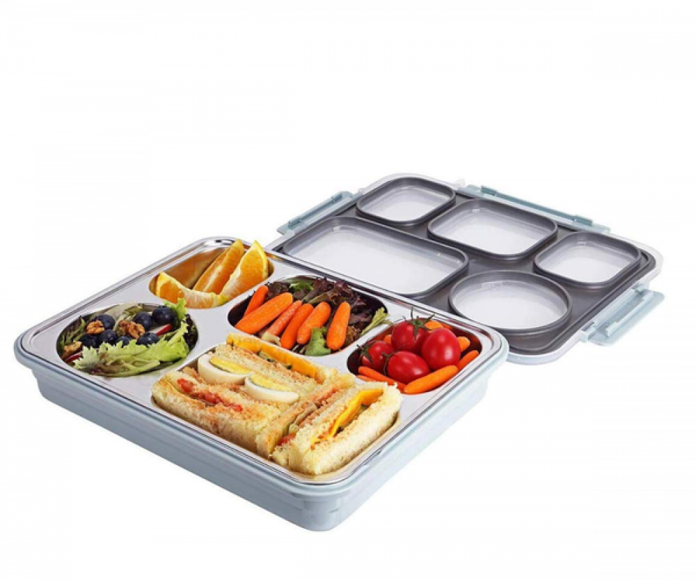 حافظة طعام استيل مقسم 5 استيل شد 32 حبة لون رصاصي