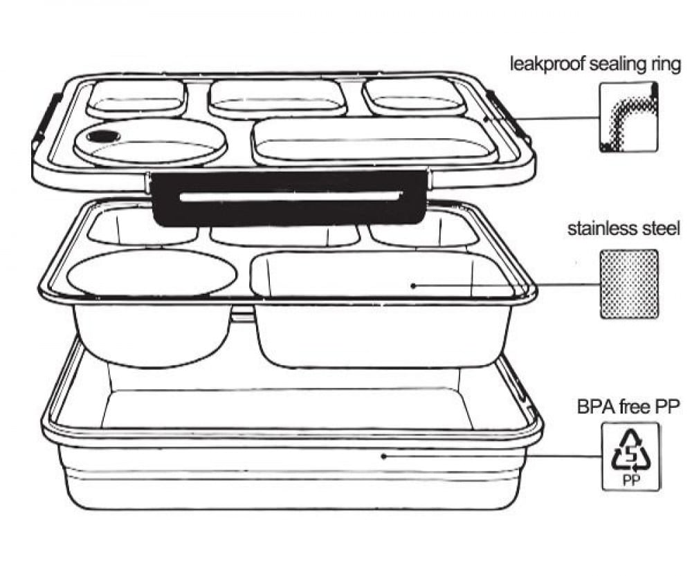 حافظة طعام استيل مقسم 5 استيل شد 32 حبة لون رصاصي