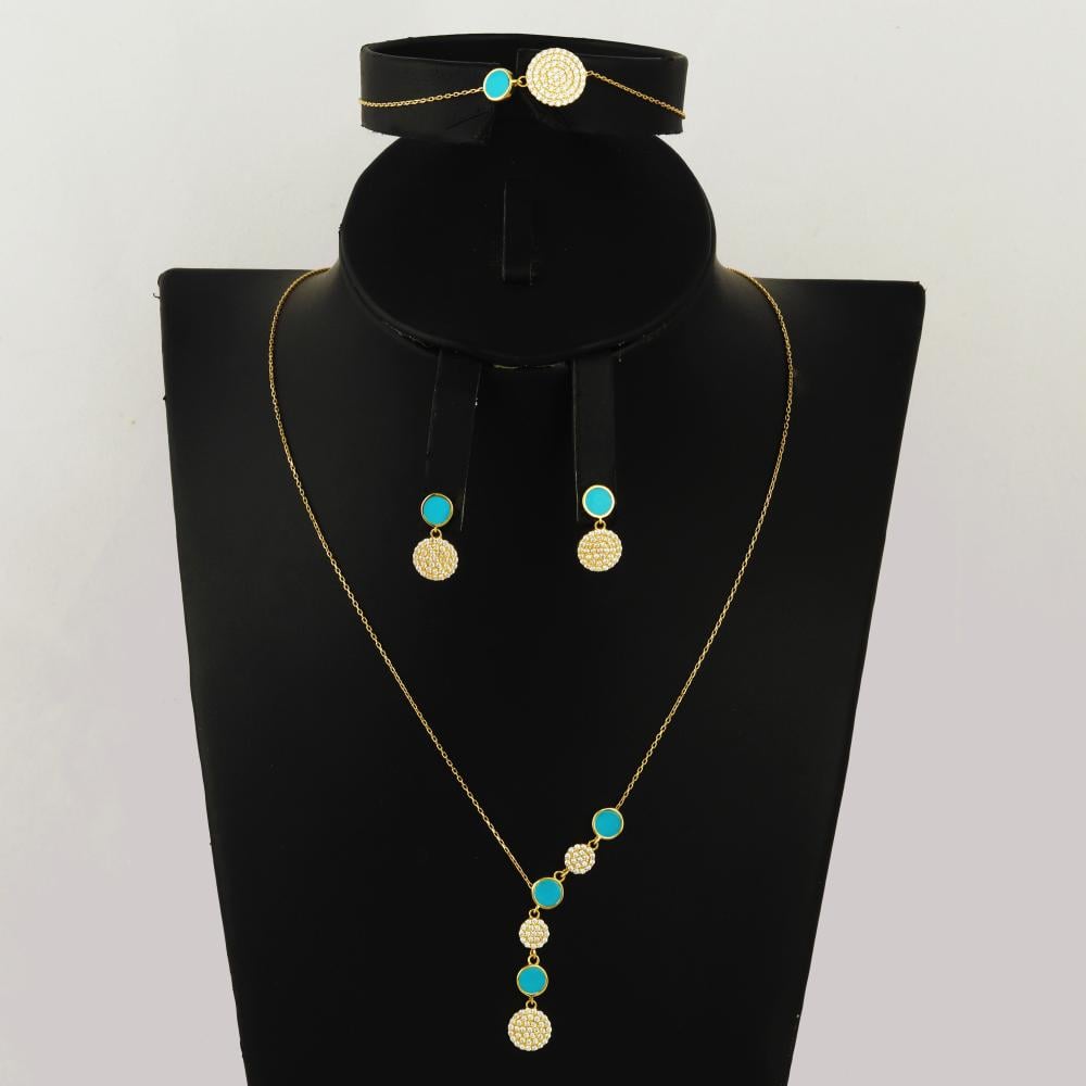 طقم ذهب الدوائر الفيروزية البراقة ( عيار 18)