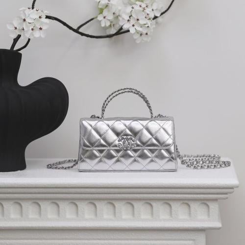 Chanel Silver Quilted Mini Flap Bag – Top Handle