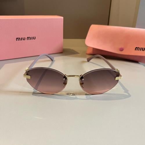 Miu Miu MU 01WS Oval Sunglasses – Gold & Pink Grad...