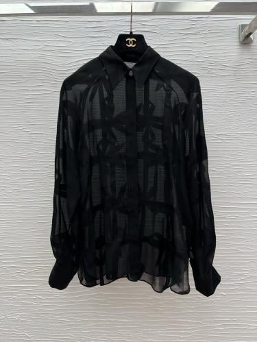 قميص شانيل الشفاف الأسود (Chanel Sheer Black Shirt...
