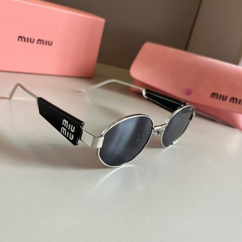 Miu Miu MU 09WS Oval Sunglasses – Silver & Black