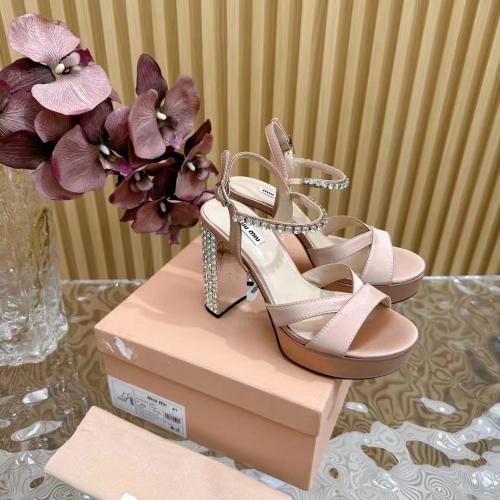 Miu Miu Satin Platform Sandals with Crystal