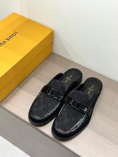 LV Men’s Black Monogram Leather Mules