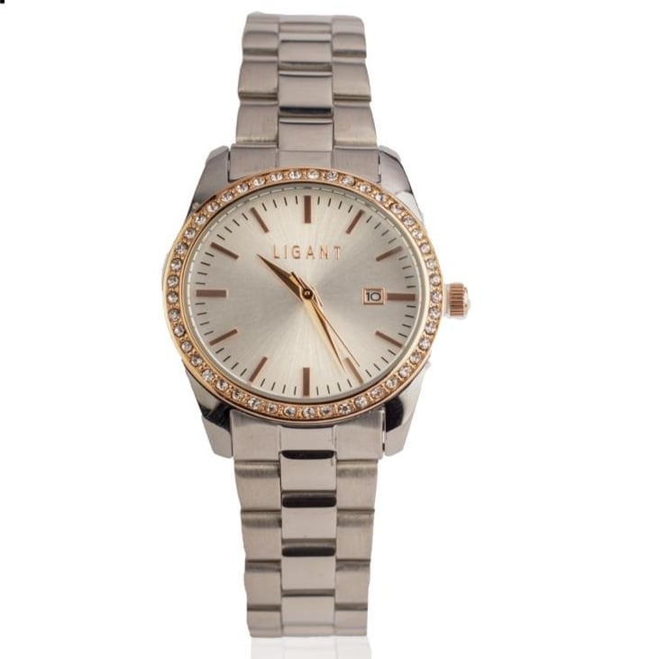 ساعة نسائية من الاستيل باللون الفضي والروز قولد