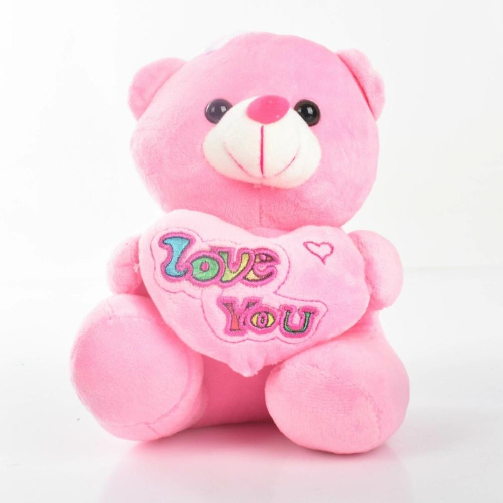 دمية الدب باللون الزهري مع قلب I Love You