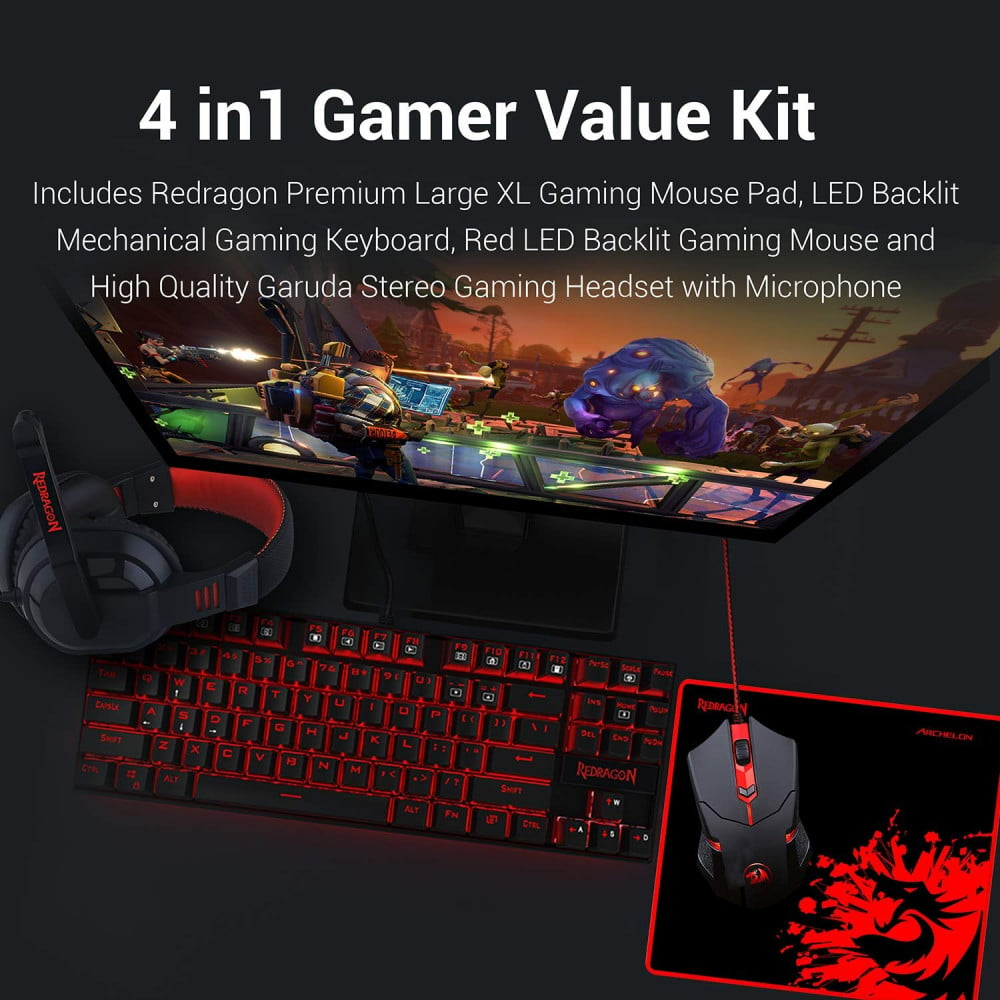 Mechanical Gaming Keyboard and Mouse Mouse Pad PC Gaming Headset with Microphon 