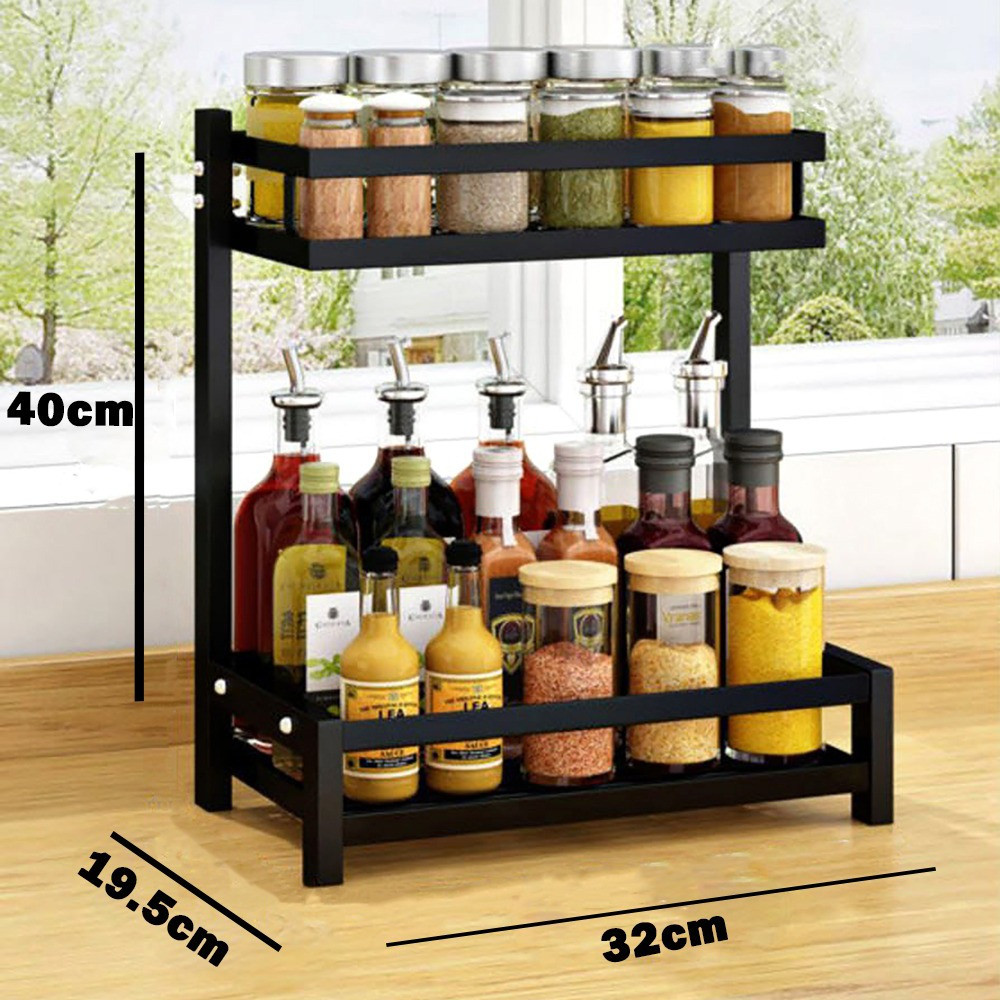 Double Layer Black Stainless Steel Kitchen Spice Rack for