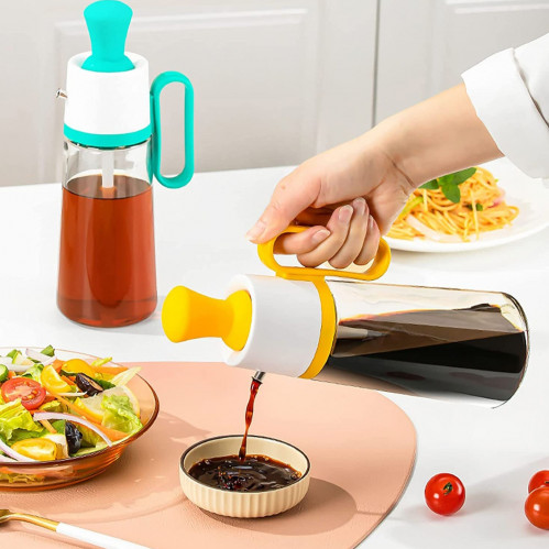 موزع زجاجي للزيت مع فرشاة 3في1 أخضر/أبيض 630مل
