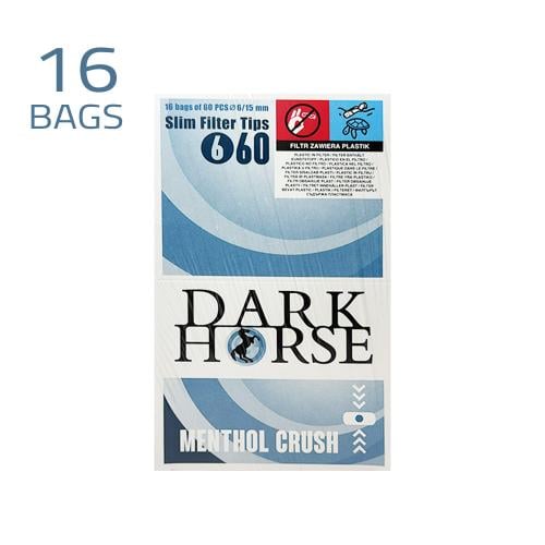 DARK HORSE SLIM FILTER TIPS MENTHOL CRUSH 16 BAGS of 60 PCS 6/15 MM
