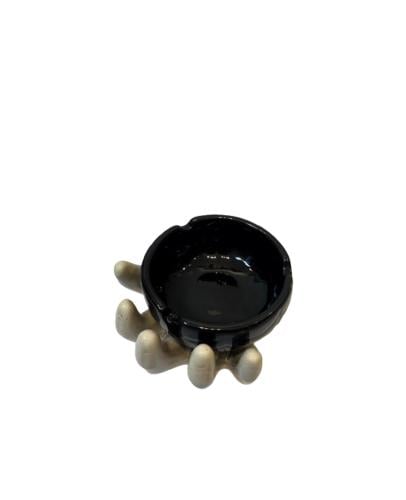 Hand-shaped Ceramic Ashtray - Black & White Color