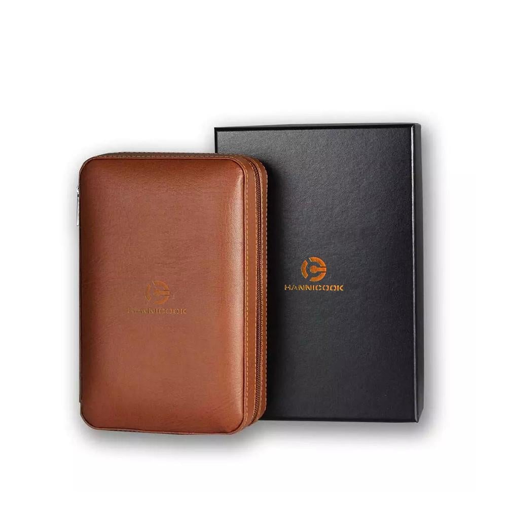 HANNICOOK HAN-329 LEATHER HUMIDOR - BROWN COLOR
