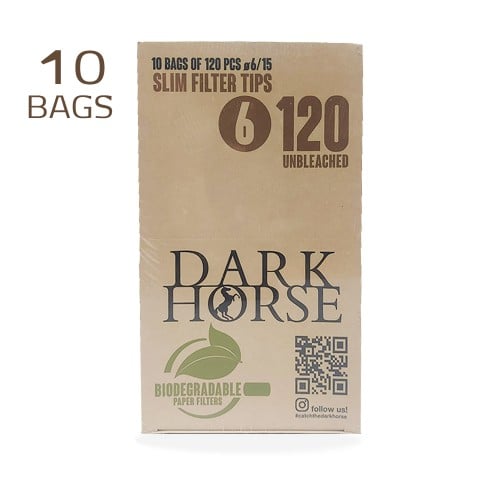 DARK HORSE SLIM FILTER BIODEGRADABLE TIPS 10 BAGS of 120 PCS 6/15 MM