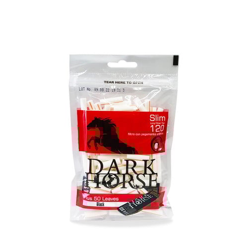 DARK HORSE SLIM LONG FILTER TIPS 6 × 22 MM - 120 PCS + 50 LEAVES Black