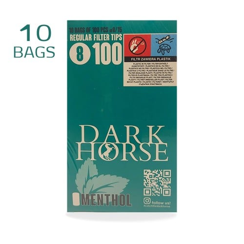 DARK HORSE REGULAR FILTER TIPS MENTHOL 10 BAGS of 100 PCS 8/15 MM