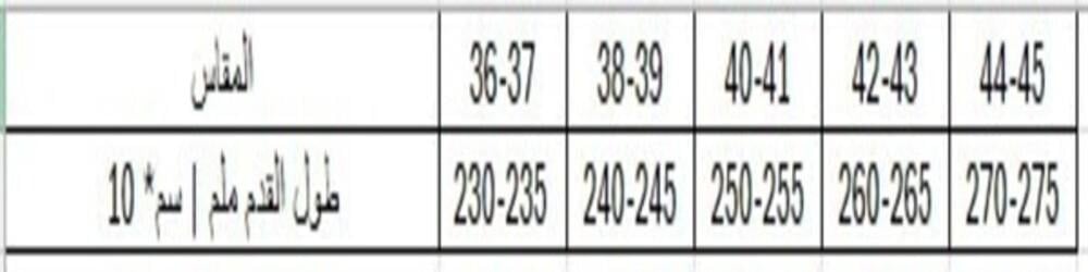 سكيت كوجر 301 جدول المقاسات