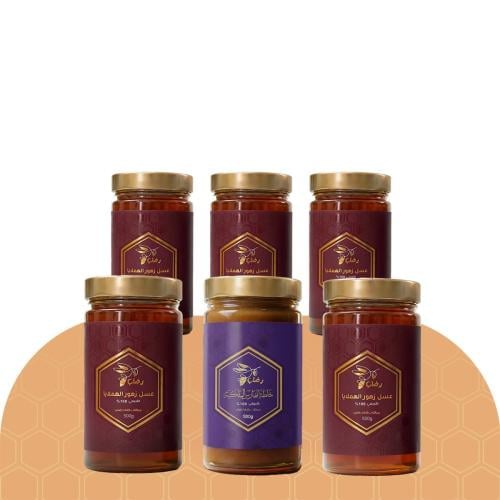 1 عبوة (500 جم)  خلطة الفارس الملكية + 5 عبوة (500جم) عسل زهور الهملايا "مجانا"