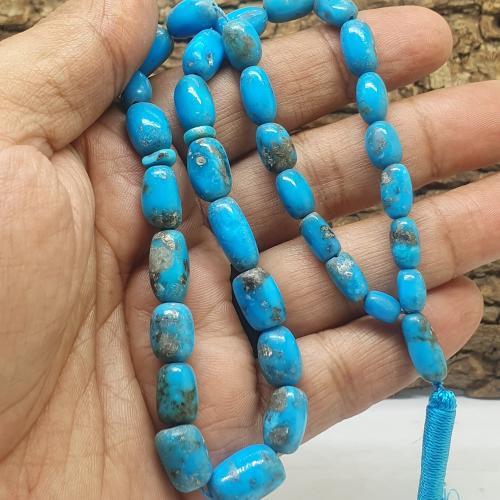سبحه فيروز طبيعي عدد 33 خرزه كركوشه حرير