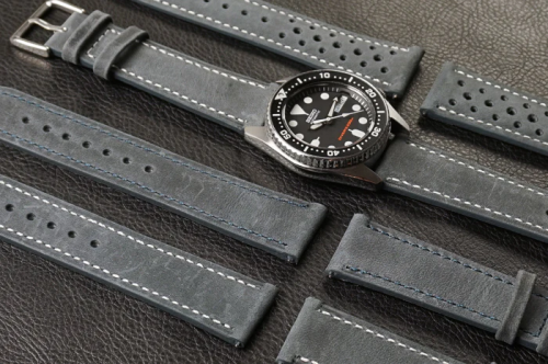 Monza Gray with white stitching 22mm مونزا ستراب ق...