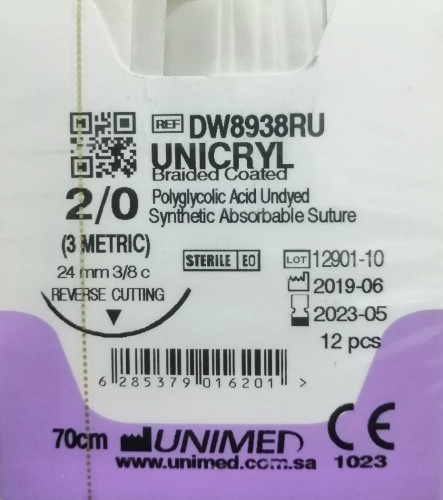 خيط فيكريل VICRYL SUTURE 2/0 24MM 3/8C CUTTING