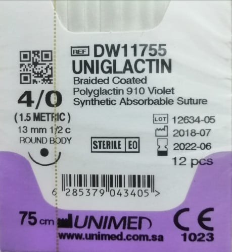 خيط فيكريل VICRYL SUTURE 4/0 13MM 1/2C ROUND