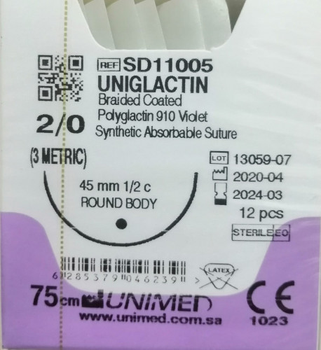 خيط فيكريل VICRYL SUTURE 2/0 45MM 1/2C ROUND
