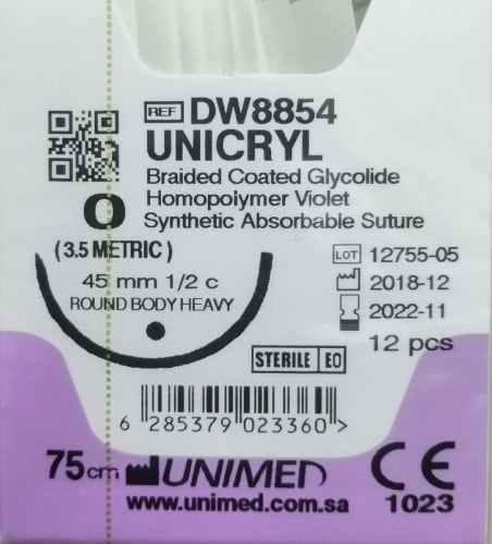 خيط فيكريل VICRYL SUTURE 0 45MM 1/2C ROUND