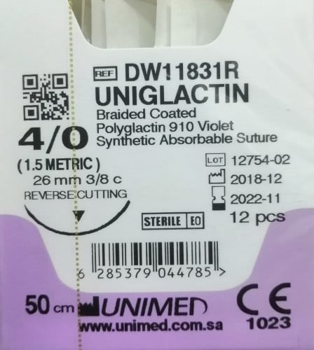 خيط فيكريل VICRYL 4/0 26MM 3/8C CUTTING