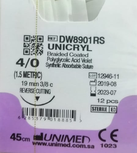 خيط فيكريل VICRYL 4/0 19MM 3/8C CUTTING