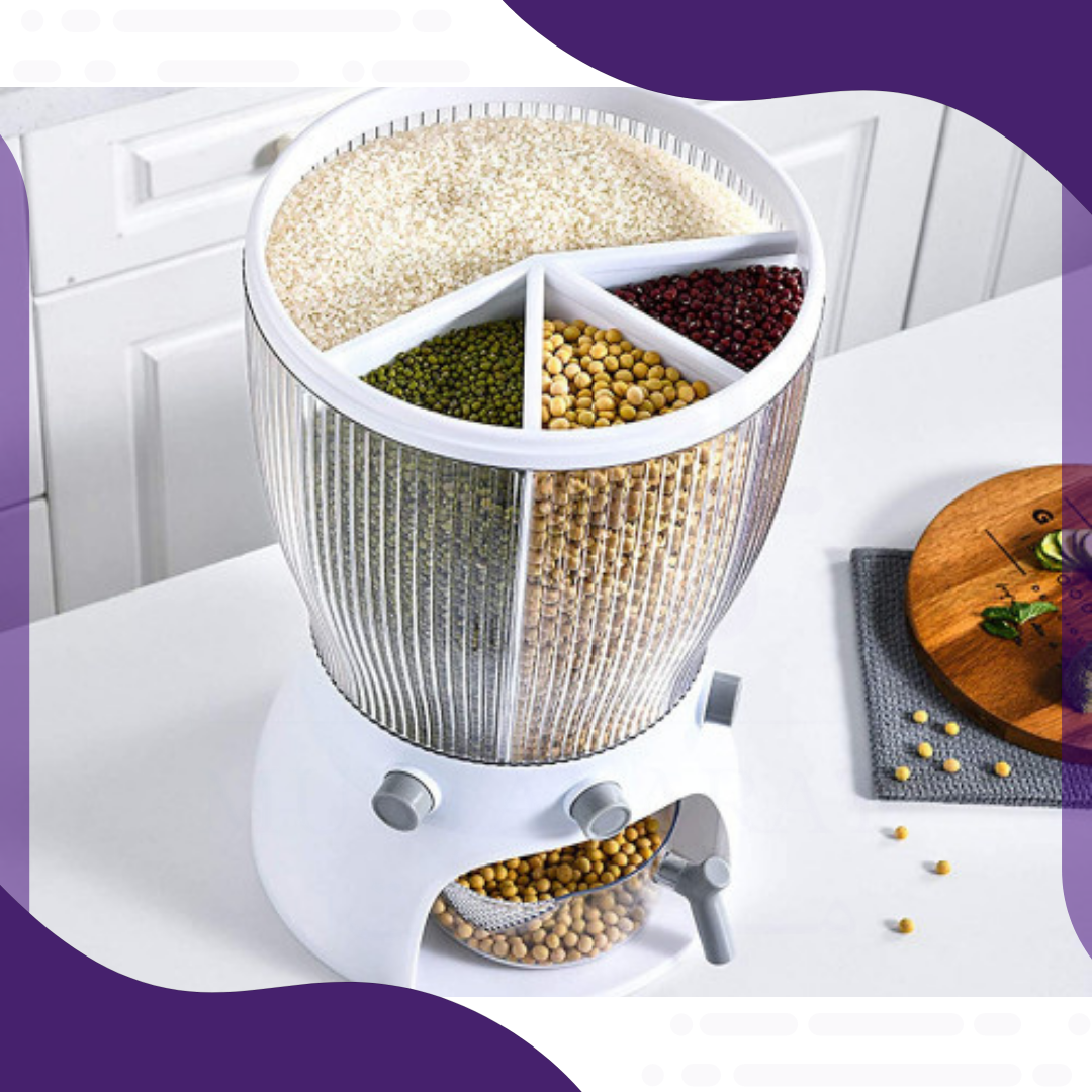 موزع لتخزين الأرز والحبوب قابل للدوران بـ 4 أقسام (Model-E)