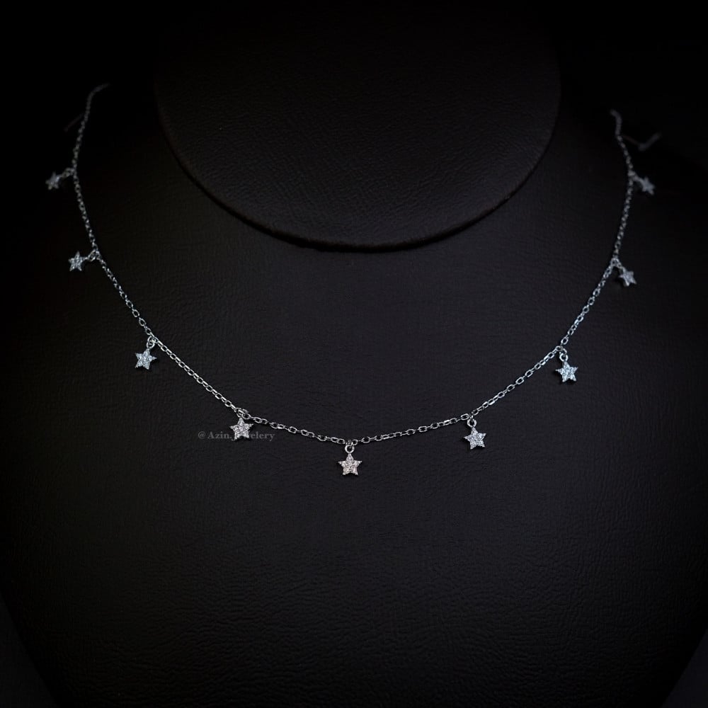 Star choker necklace, fine 925 sterling 
