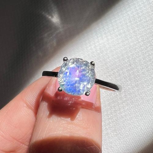 خاتم حجر القمر فضة عيار 925 حجم كبير