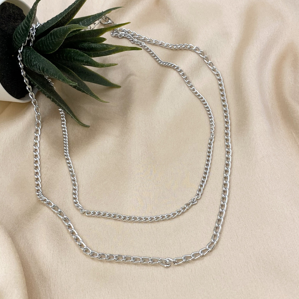 سلسال توأم ناعم فضي يومي | Silver everyday twin necklace