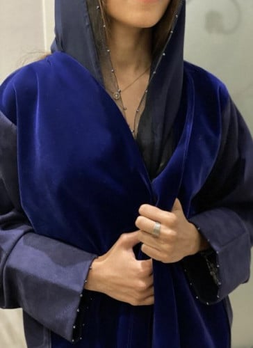 عباية شتوية شامواه كحلي بمخمل  ازرق بشك كحلي