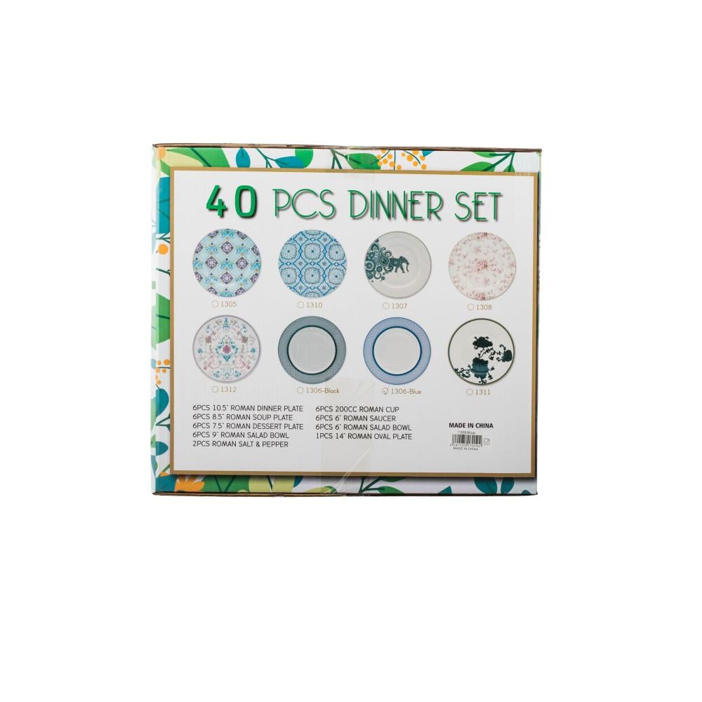 طقم عشاء بورسلان فاخر 40 قطعة اوراق الشجر اخضر 6 اشخاص