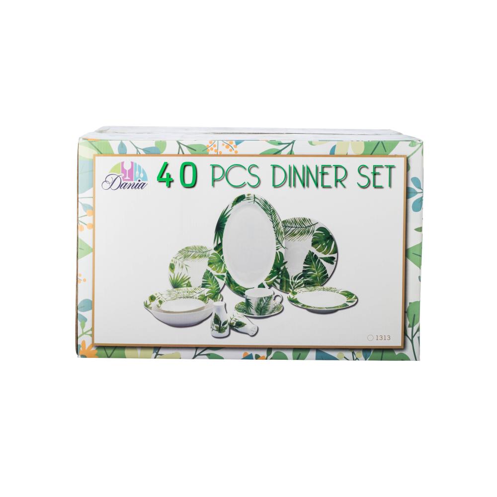 طقم عشاء بورسلان فاخر 40 قطعة اوراق الشجر اخضر 6 اشخاص