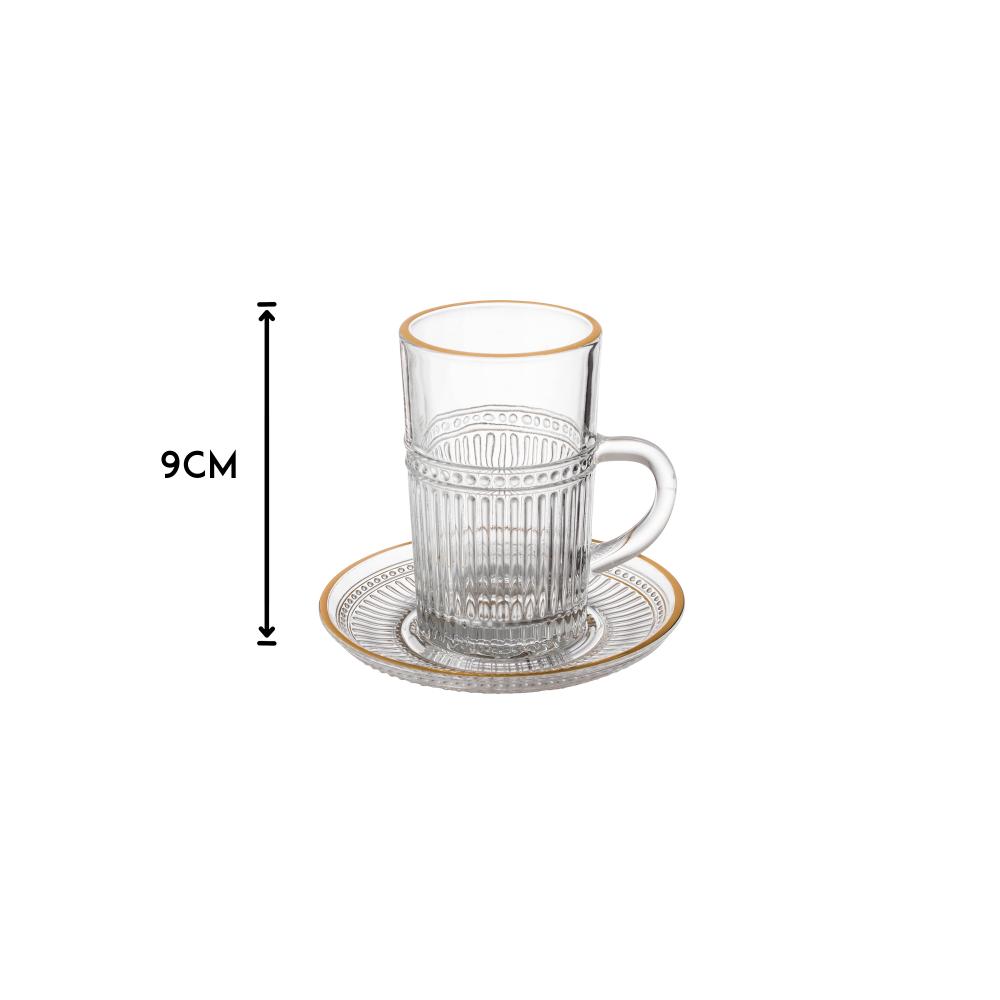 طقم فناجين شاي وقهوة زجاج مخطط 36 قطعة ذهبي مطفي