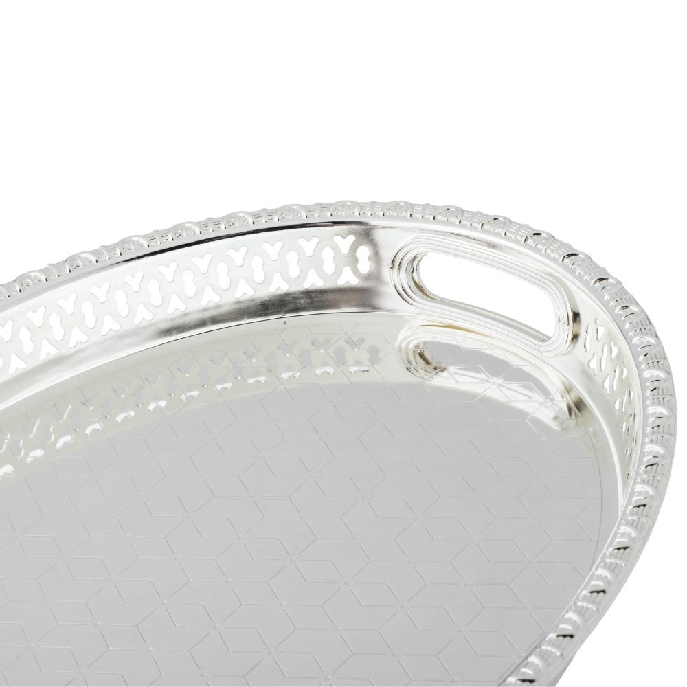 صينية تقديم بيضاوي معدن فضي