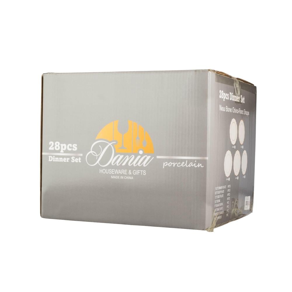 طقم عشاء بورسلان فاخر ابيض وذهبي بنقشات ناعمة 28 قطعة 6 اشخاص